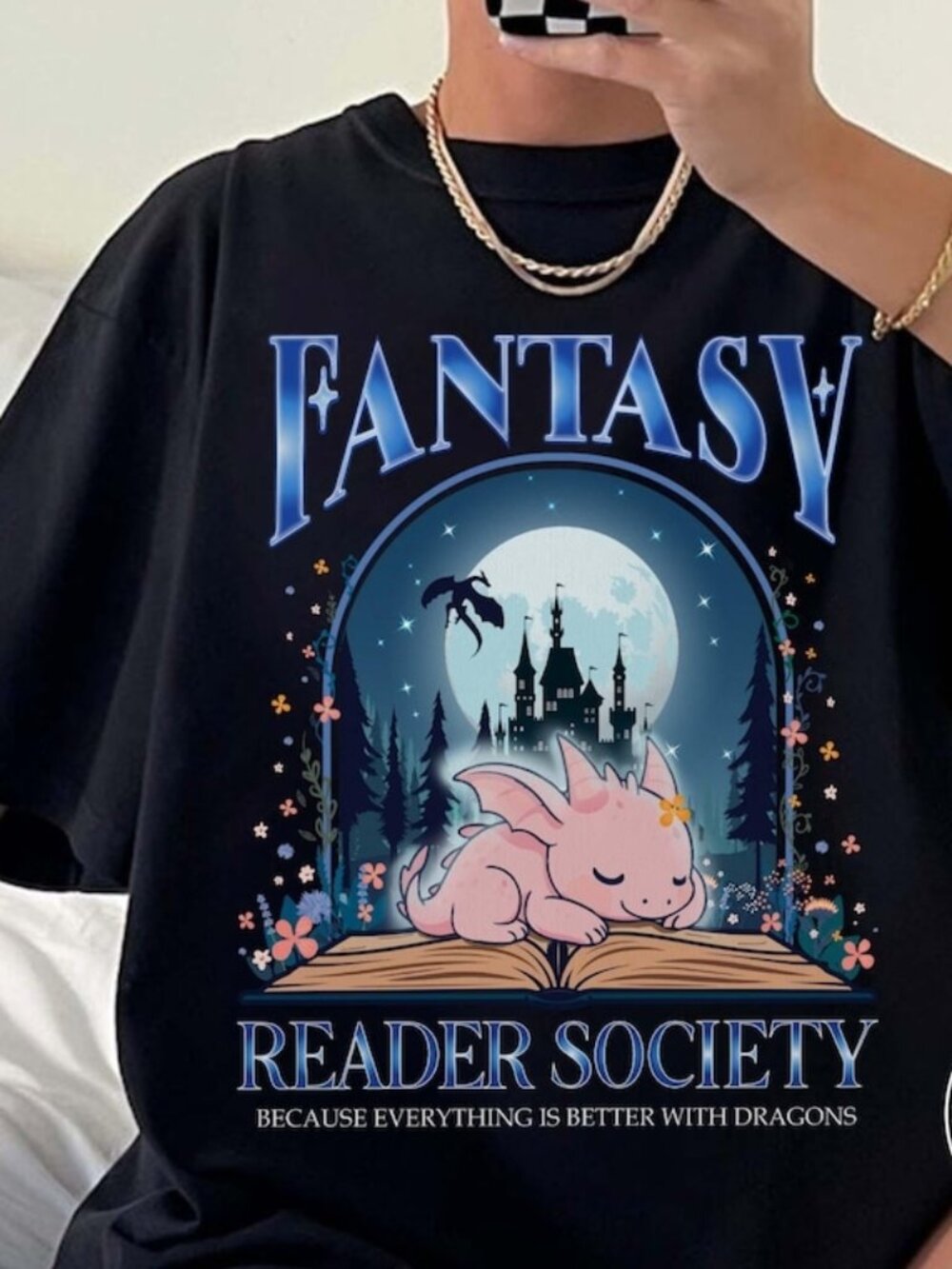 Fantasy Reader Society T-shirt, Dragon Book Lover Tee